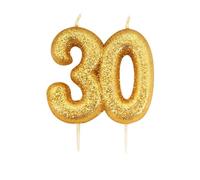 Bougie d'anniversaire sur pique 30 ans doré pailleté 7 cm - Or