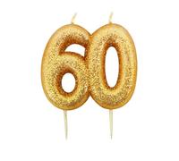 Bougie d'anniversaire sur pique 60 ans doré pailleté 7 cm - Or