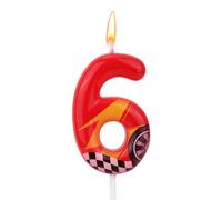 Bougie d'Anniversaire Thème Voitures Course | Bougie Numéro Forme Voiture Course Rouge Décoration Gâteau Parfaite pour Anniversaires et Fêtes à Thème(Numéro 6)
