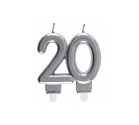 Bougie décorative pour gâteau d'anniversaire 20ans argentée métallisée (x1) REF/6931