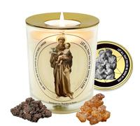 Bougie d'encens myrrhe Saint Antoine de Padoue 50H avec anneau chauffant | Priez pour le miracle du travail, passer un examen, la fertilité du mariage, trouver un article perdu, cérémonie religieuse
