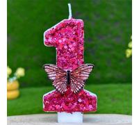 Bougie digitale papillon rose romantique et élégante scintillante pour les adultes, fête d'anniversaire, célébration d'étape et décoration de gâteau de Noël 7,5,9,2,3,4,6,8,1,0Cire