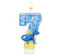 Bougie Dinosaure Anniversaire, Bougies Numéro 7,3cm Décoration de Gâteau à Paillettes Bougie Numéro 3D pour Fournitures de Décoration d'Anniversaire sur le Thème des Dinosaures(Numéro 7)