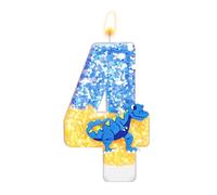 Bougie Dinosaure Anniversaire, Bougies Numéro 7,3cm Décoration de Gâteau à Paillettes Bougie Numéro 3D pour Fournitures de Décoration d'Anniversaire sur le Thème des Dinosaures(Numéro 4)