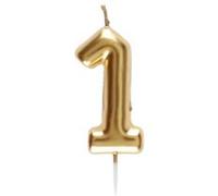 Santex mariage Bougie 9cm dorée, Chiffre 1