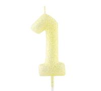 Bougie dorée jaune à paillettes pour 1er anniversaire - Bougies lumineuses en forme de chiffre 1 - Décoration de gâteau joyeux anniversaire pour filles, garçons, femmes - Célébrations d'anniversaire