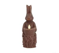 Bougie en forme de lapin de Pâques avec bougie chauffe-plat LED en forme de lapin en chocolat imprimée 3D - Marron foncé - Pour décoration de nuit - Pour centre de table printanier et idée de Pâques