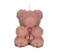 Bougie en forme d'ours avec pétales - Sac cadeau - Bougie artisanale - Diamètre 8 cm hauteur 10 cm - Bonbonnière baptême - Baby Shower - Communion - Couleur rose poudre - Cereria Di Giorgio