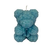 Bougie en forme d'ours avec pétales - Sac cadeau - Bougie artisanale - Diamètre 8 cm hauteur 10 cm - Bonbonnière baptême - Baby Shower - Communion - Couleur bleu - Cereria Di Giorgio