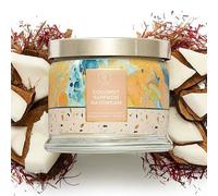Bougie en pot à 3 mèches PartyLite, bougie en verre parfumée à combustion propre, durée de combustion de 25 à 45 heures (rêve de noix de coco et safran)