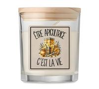 Bougie Être apicultrice c'est la vie | Bougie Parfumée en Verre avec Couvercle Bois | Idée Cadeau Producteur et Productrice de Miel Homme Femme Anniversaire Noël | Imprimée en Bretagne