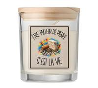 Bougie Être tailleur de pierre c'est la vie | Bougie Parfumée en Verre avec Couvercle Bois | Idée Cadeau Artisan D'art Homme Femme Anniversaire Noël | Imprimée en Bretagne