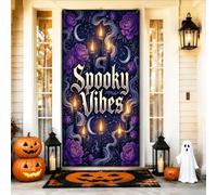 Bougie gothique effrayante avec citation pour Halloween - 91,4 x 183 cm | Lettrage gothique, panneau de porte d'entrée, accents de bougie lumineuse, motifs floraux sombres, atmosphère mystique