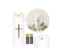 Bougie LED blanche avec croix, EFFET FLAMME, recharge pour bougies funéraires À PILES 15,5 cm