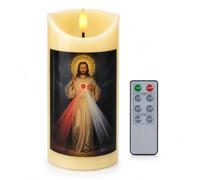 Bougie LED, Bougies Catholiques, Sans Flamme, Bougie de Prières Electrique | Jésus Miséricordieux, Fonctionnant à Piles, Télécommande, Décoration Inspirante pour Maptême, église, Autel, Condoléance