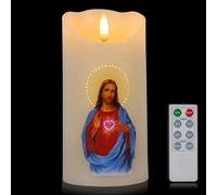 Bougie led de Sacré Cœur Jésus, Bougies led flamme vacillante Sante Jesus Christ, Bougie de prières electrique, Bougie de Noël de l' Église, chrétien Dieu Symbole de l'amour de Jésus avec télécommande