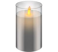 Bougie LED en cire véritable en verre fumé Ø7,5x12,5cm, minuterie