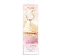 Bougie magique 17,5 cm - chiffre 3 Doré G