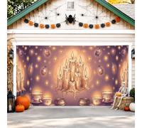 Bougie magique et bouteille de potion pour porte de garage 397 x 180 cm | Bouteilles de potion flottantes, drapeau de porte de garage, toile de fond de nuit étoilée, thème magique