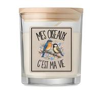 Bougie Mes oiseaux c'est ma vie | Bougie Parfumée en Verre avec Couvercle Bois | Idée Cadeau Passionné et Passionnée D'oiseaux Homme Femme Anniversaire Noël | Imprimée en Bretagne