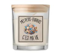 Bougie Mes petits-enfants c'est ma vie | Bougie Parfumée en Verre avec Couvercle Bois | Idée Cadeau Grand-père Grand-mère Homme Femme Anniversaire Noël | Imprimée en Bretagne