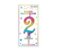BOUGIE MÉTALLIQUE MULTICOLORE CHIFFRE 2