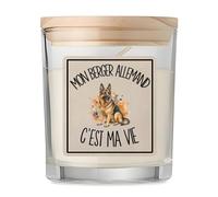 Bougie Mon Berger Allemand c'est ma vie | Bougie Parfumée en Verre avec Couvercle Bois | Idée Cadeau Propriétaire Chien Homme Femme Anniversaire Noël | Imprimée en Bretagne