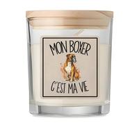 Bougie Mon Boxer c'est ma vie | Bougie Parfumée en Verre avec Couvercle Bois | Idée Cadeau Propriétaire Chien Homme Femme Anniversaire Noël | Imprimée en Bretagne