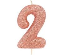 bougie or rose pailletté chiffre 2 - creative party ahc50/2 Rose G
