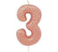 bougie or rose pailletté chiffre 3 - creative party ahc50/3 Rose G