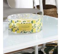 Bougie parfumée 25h LIMONE à la cire de paraffine senteur citronnelle motif citron feuilles