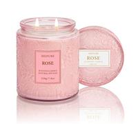 Bougie Parfumée à la Rose en Cire de Soja, 210 g, Double Mèche en Coton, Pot en Verre Rose, Senteur Florale Douce pour Chambre, Salon, Salle de Bain et Bureau, Idée Cadeau Femme Couple