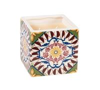 Bougie parfumée en céramique motif carreau de ciment multicolore 10x10x10cm Rouge