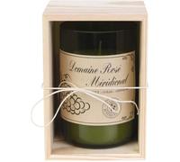 Home Deco Factory BO5392 Bougie parfumée Bouteille de vin Château vin Rouge ou Domaine rosé méridional Senteur Bois de Santal Pot Verre Coffret Caisse Bois Vert et Beige H13,6 x 8,1 x 9,1 cm
