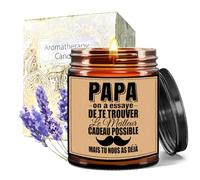 Bougie Parfumée Lavande Fête des Pères Naturelle Bougie en Pot d'Aromathérapie à la Cire de Soja Cadeau Papa Homme Anniverssaire Bénédiction, Purification, Relaxation 220g