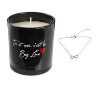 Bougie parfumée MALAGA noire & coeur rouge + bracelet surprise