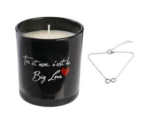 Bougie parfumée MALAGA noire & coeur rouge + bracelet surprise