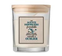 Bougie Parfumée Vanille Agente Immobiliere | Verre 8,5 cm Couvercle Bambou et Boîte Cadeau | Déco Salon Chambre Détente | Idée Cadeau Crémaillère Noël