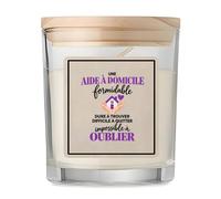 Bougie Parfumée Vanille Aide A Domicile | Verre 8,5 cm Couvercle Bambou et Boîte Cadeau | Déco Salon Chambre Détente | Idée Cadeau Crémaillère Noël