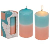 Bougie pilier avec dégradé de couleur, abricot/turquoise, env. 12 x 6 cm, dans une boîte cadeau