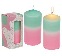 Bougie pilier avec dégradé de couleur, rose/menthe, env. 12 x 6 cm, dans une boîte cadeau