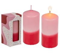 Bougie pilier avec dégradé de couleur, rose/rouge, env. 12 x 6 cm, dans une boîte cadeau