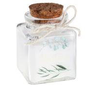 BOUGIE POT VERRE LIÈGE BAPTÊME FEUILLAGE OR 4X6CM