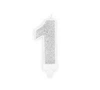 Bougie pour gâteau d'anniversaire Chiffre 1 Argenté pailleté 7 cm
