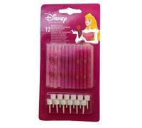 Bougie - Princesses - Assortiment de 12 - Rose - Bobèche en plastique blanc