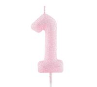 Bougie rose pailletée pour 1er anniversaire - Bougies lumineuses en forme de chiffre 1 - Décoration de gâteau Joyeux Anniversaire pour filles, garçons, femmes - Célébrations d'anniversaire