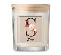 Bougie Stacy Lettre Fleur | Candle | Idée Cadeau Anniversaire Famille Travail Départ Collègue Retraite Noël