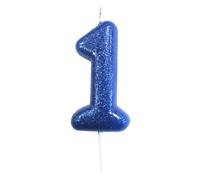 Bougie sur pique chiffre 1 bleu pailleté 7 cm - Bleu foncé