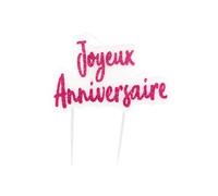 Bougie sur pique joyeux anniversaire fuschia pailletée 8 x 5 cm - Rose - Taille Unique