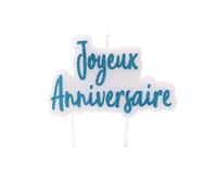 Bougie sur pique joyeux anniversaire turquoise pailletée 8 x 5 cm